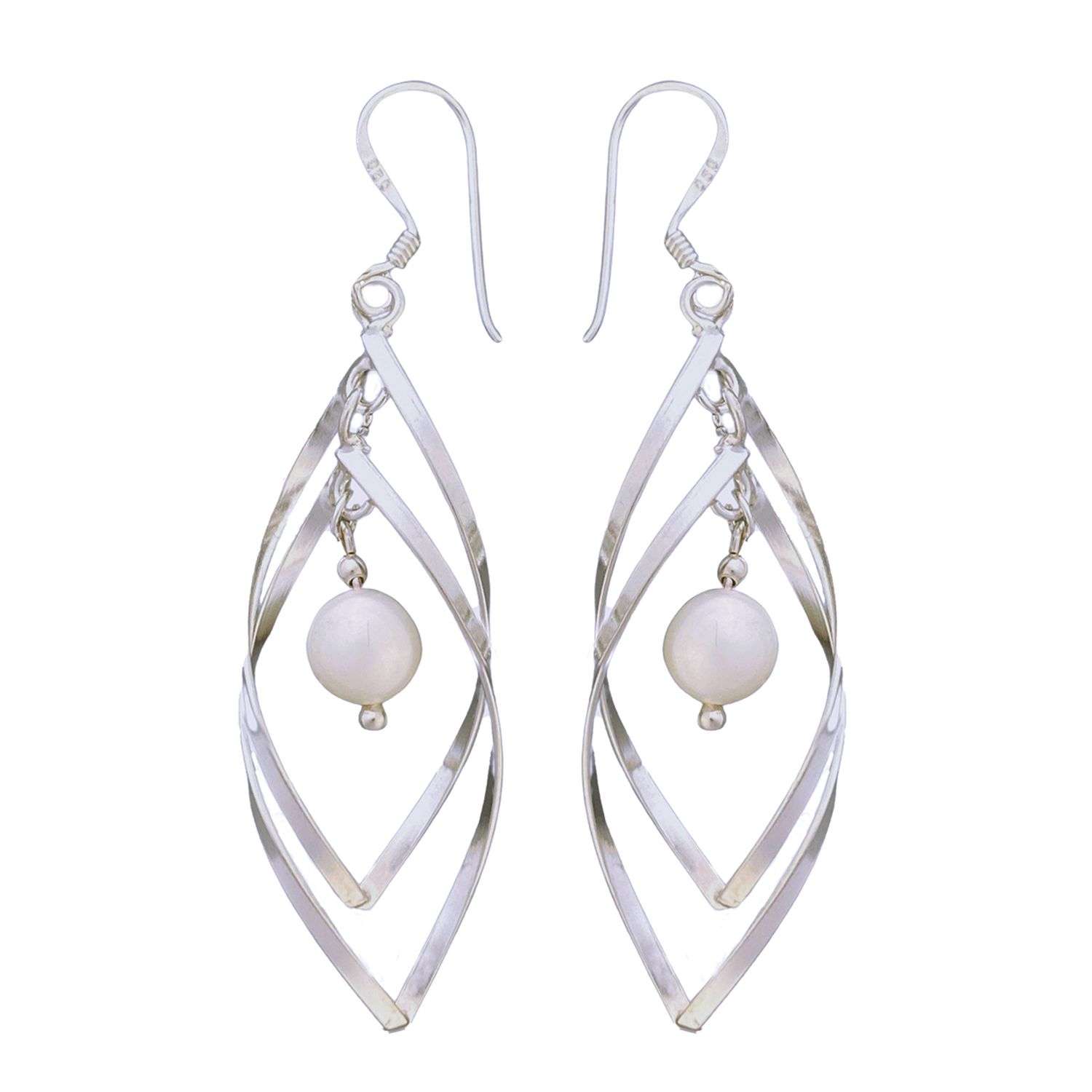 26240 <br> earring 2 hammered swirls w/ freshwater pearl - Image 1