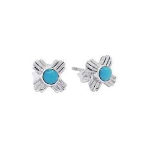 26648 <br> ear stud ZIA 9x9mm w/ 3mm Turquoise cab