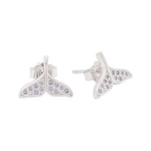 Close-Out-27205 <br> ear stud whale's tail pave Sterling Silver RP