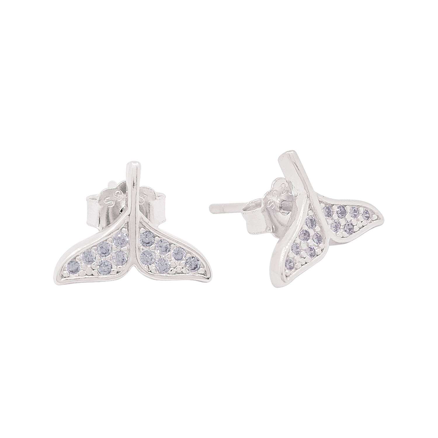 Close-Out-27205 <br> ear stud whale's tail pave Sterling Silver RP - Image 1