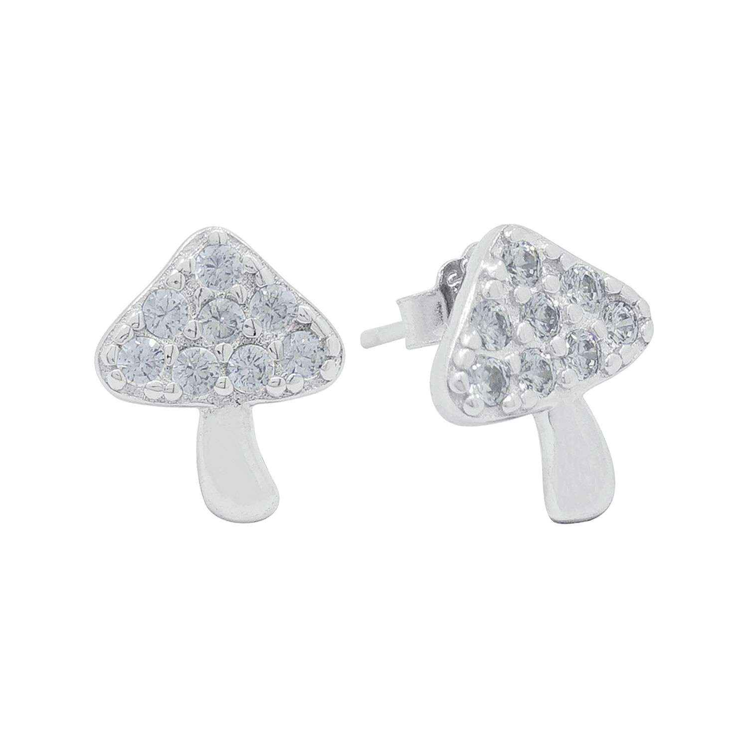 Close-Out-27215 <br> ear stud mushroom pave Sterling Silver RP - Image 1