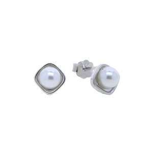 Close-Out-27230 <br> ear stud 5mm shell pearl in square frame .925 RP