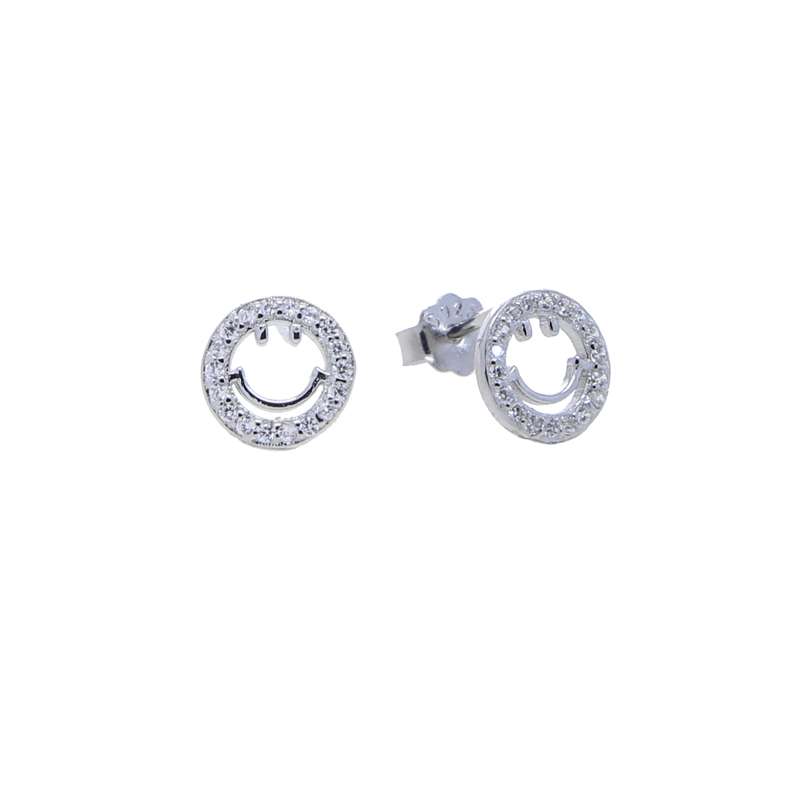 Close-Out-27240 <br> ear stud CZ smiley face outline .925 RP - Image 1