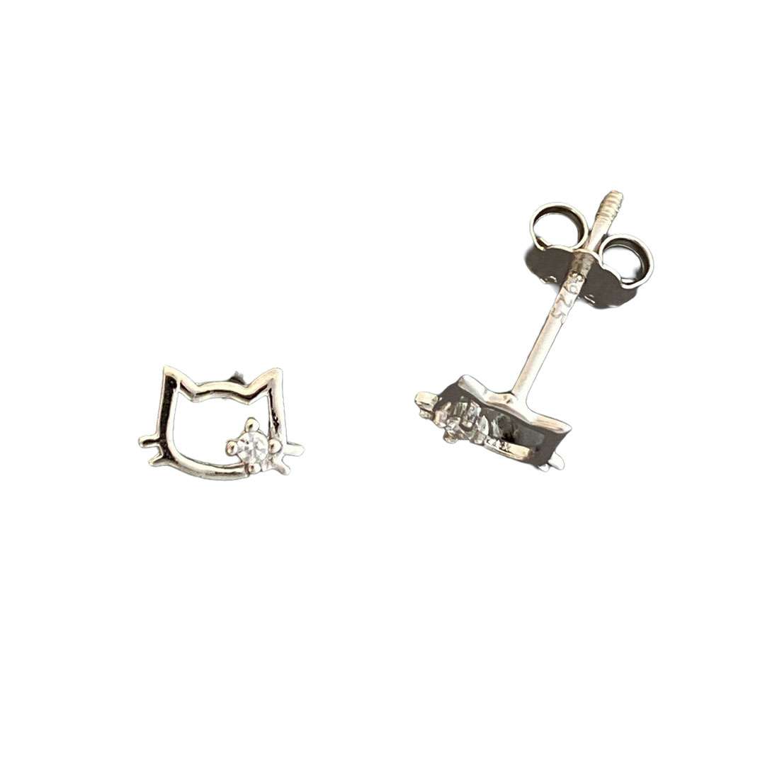 27250 <br> ear stud cat face w/ CZ  8*7.5mm  .925 - Image 1