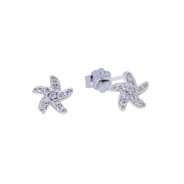 Close-Out-27272 <br> ear stud CZ mini dancing starfish .925 RP - Image 1