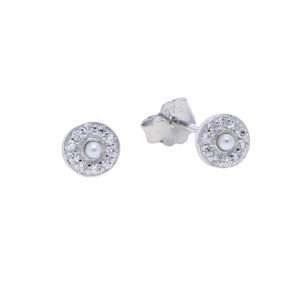 Close-Out-27276 <br> ear stud CZ filled circle w/ 3mm shell pearl .925 RP