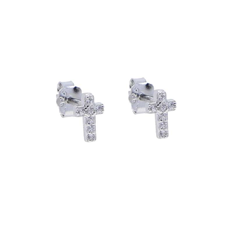 Close-Out-27281 <br> ear stud mini CZ cross.925 RP - Image 1