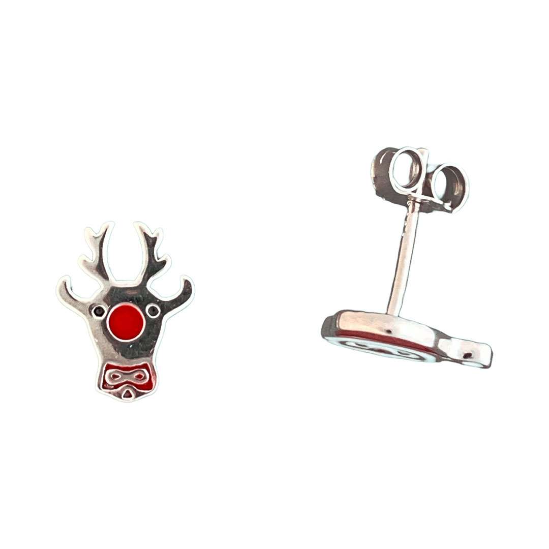 Close-Out-27290 <br> ear stud enamel Santa n Rudolph .925 RP - Image 2
