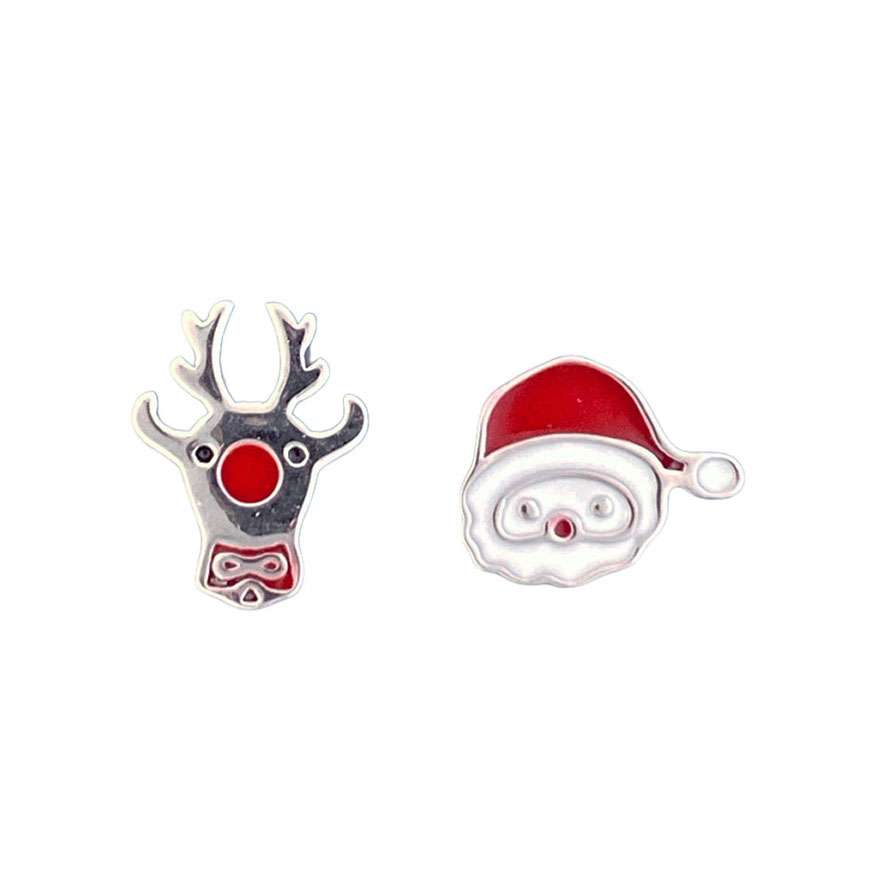Close-Out-27290 <br> ear stud enamel Santa n Rudolph .925 RP - Image 1