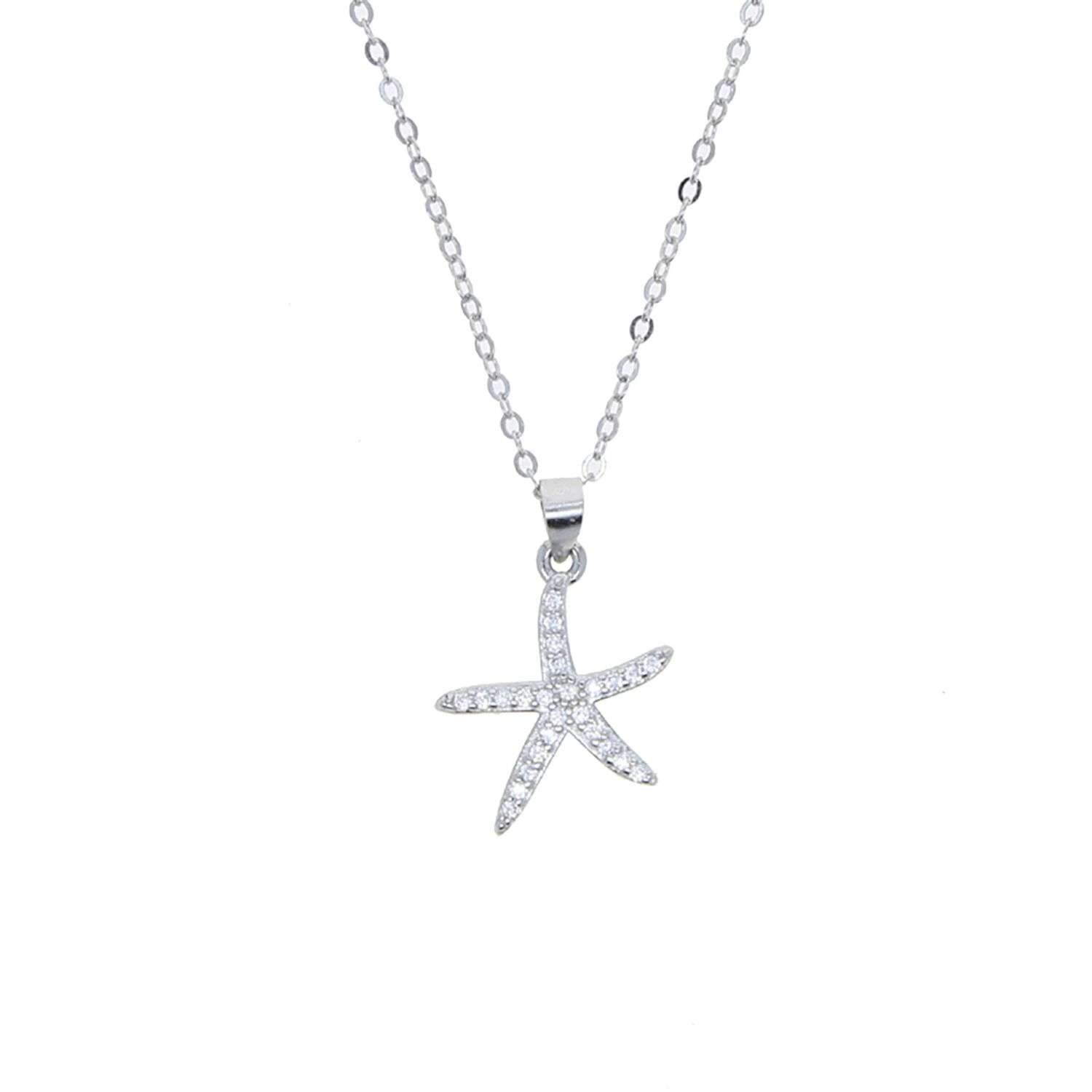 57220 <br> necklace starfish pave 16" + 2" ext. Sterling Silver RP - Image 1