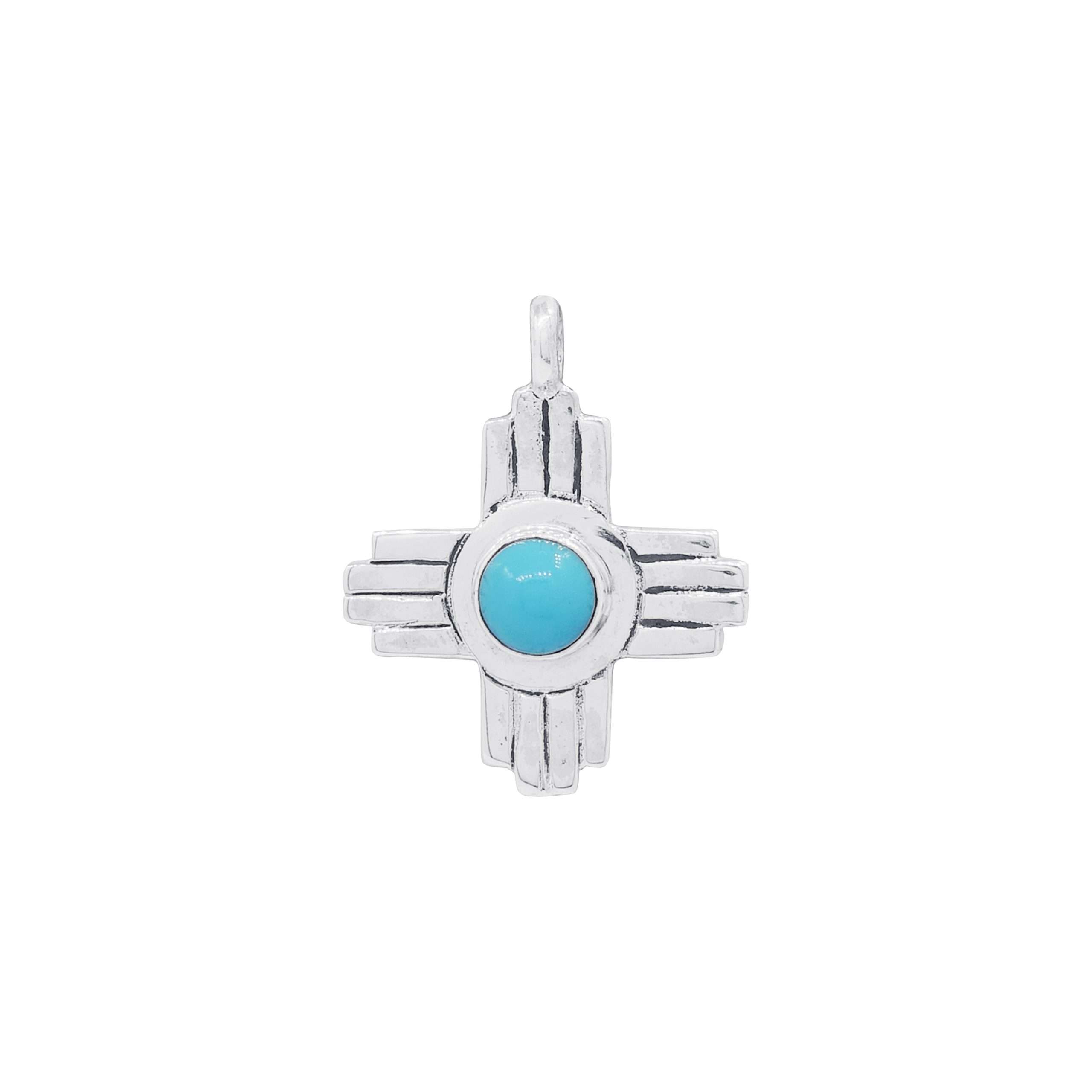 66649 <br> pendant ZIA 19x19mm w/ 5mm Turquoise cab - Image 1