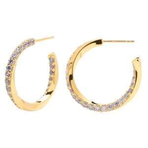 92107<br>earring 18mm hoop w/ twisted CZ's .925 Gold Plated