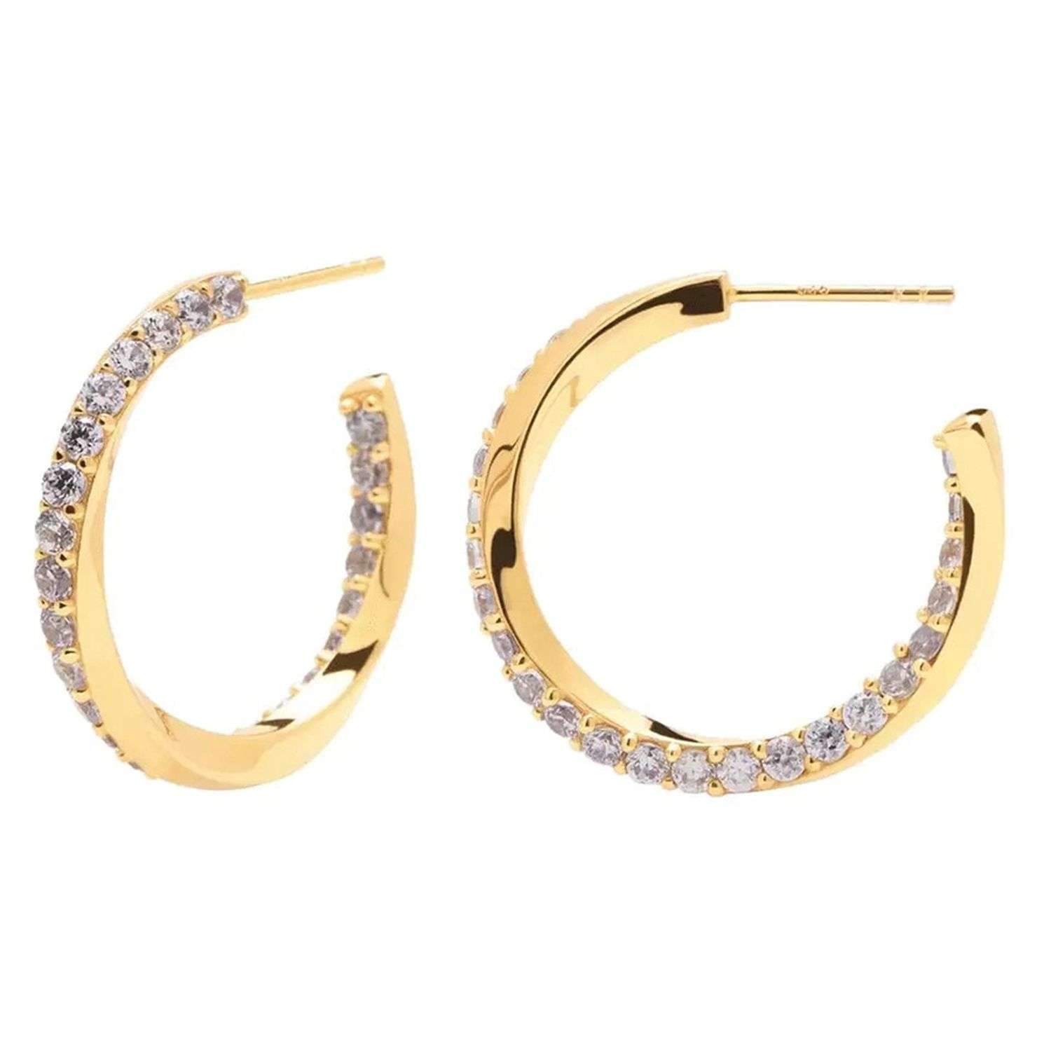 92107<br>earring 18mm hoop w/ twisted CZ's .925 Gold Plated - Image 1