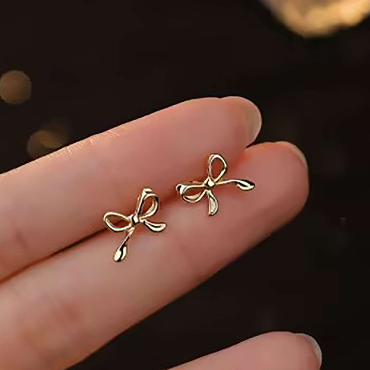 92147 <br> ear stud delicate bow Gold Plated .925 - Image 2