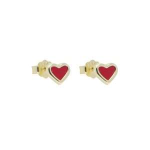 Close-Out-92169 <br> ear stud red enamel heart .925 Sterling Silver