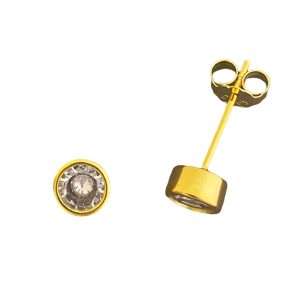 92193 <br> ear stud bezel set 4mm CZ .925 GOLD PLATED