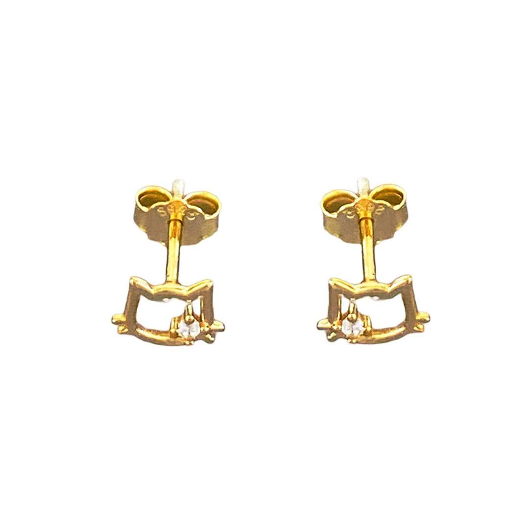 92196 <br> ear stud cat face w/ CZ .925 Gold Plated - Image 3