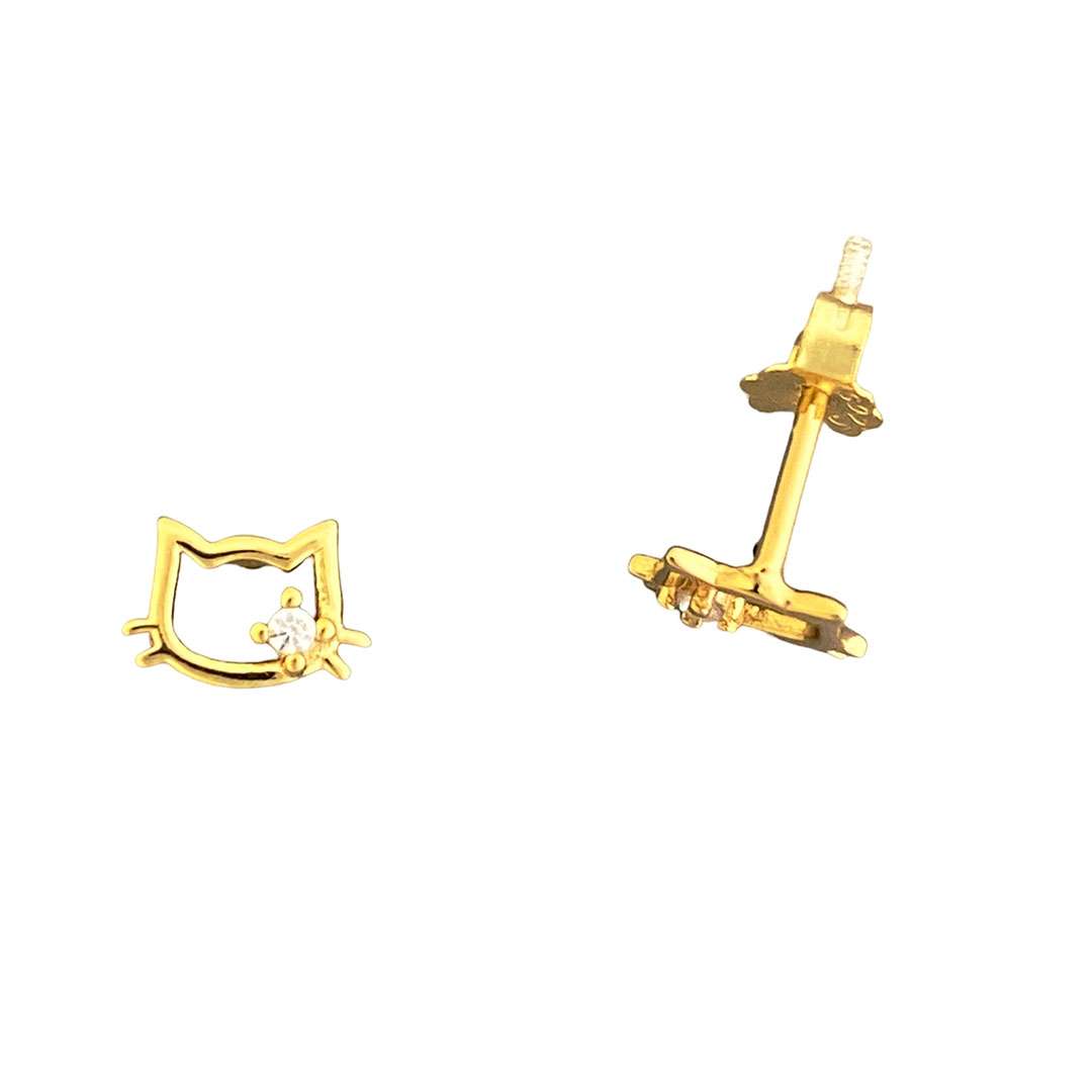 92196 <br> ear stud cat face w/ CZ .925 Gold Plated - Image 2