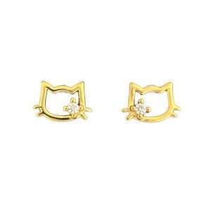 92196 <br> ear stud cat face w/ CZ .925 Gold Plated
