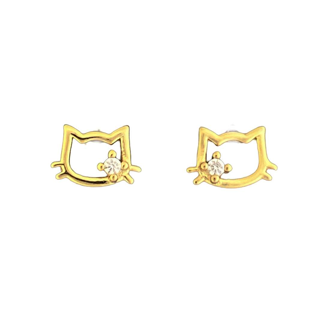 92196 <br> ear stud cat face w/ CZ .925 Gold Plated - Image 1
