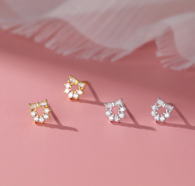 Close-Out-27247 <br> ear stud CZ wreath .925  RP - Image 2