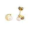 Close-Out-92199 <br> ear stud CZ moon w/ freshwater pearl .925  Gold Plated - Thumbnail Image 2