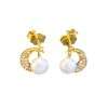 Close-Out-92199 <br> ear stud CZ moon w/ freshwater pearl .925  Gold Plated - Thumbnail Image 1