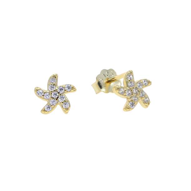 Close-Out-92205 <br> ear stud mini CZ dancing starfish .925 Gold Plated - Image 1