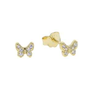 92207 <br> ear stud mini CZ butterfly .925 Gold Plated