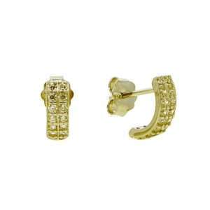 92208 <br> ear stud mini CZ half curve w/ 2 rows CZ's .925 Gold Plated