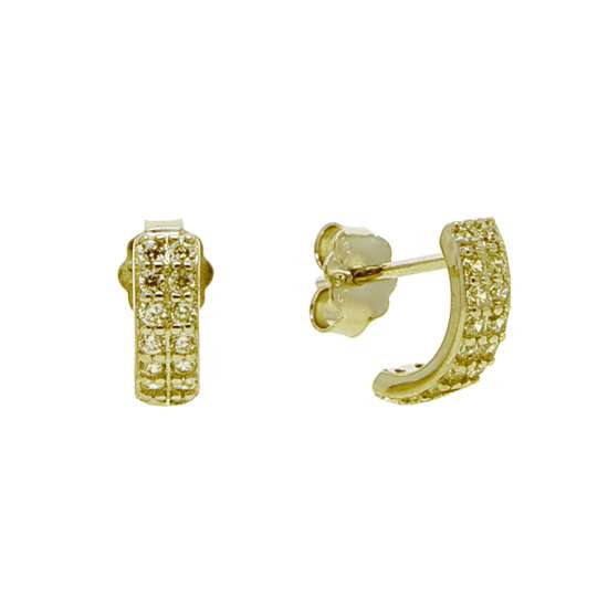 92208 <br> ear stud mini CZ half curve w/ 2 rows CZ's .925  Gold Plated - Image 1