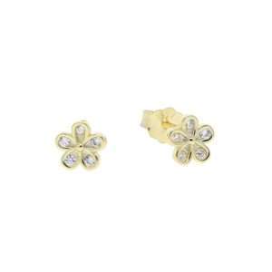 92209 <br> ear stud 5 petal Pave flower .925 Gold Plated