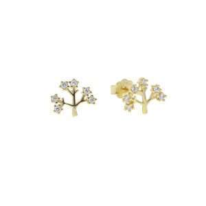 Close-Out-92214 <br> ear stud 6 branch tree w/ CZ's .925 Gold Plated