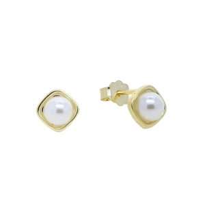 92216 <br> ear stud 5mm shell pearl in square frame .925 Gold Plated