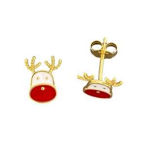 Close-Out-92217 <br> ear stud enamel Rudolph.925 Gold Plated