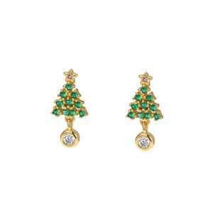 Close-Out-92218 <br> ear stud CZ tree w/ CZ drop .925 Gold Plated