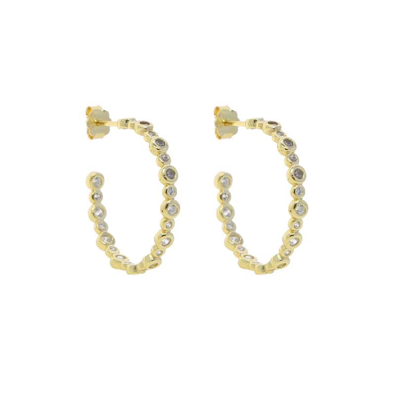 Close-Out-92223 <br> earring 30mm CZ hoop .925 Gold Plated - Image 1