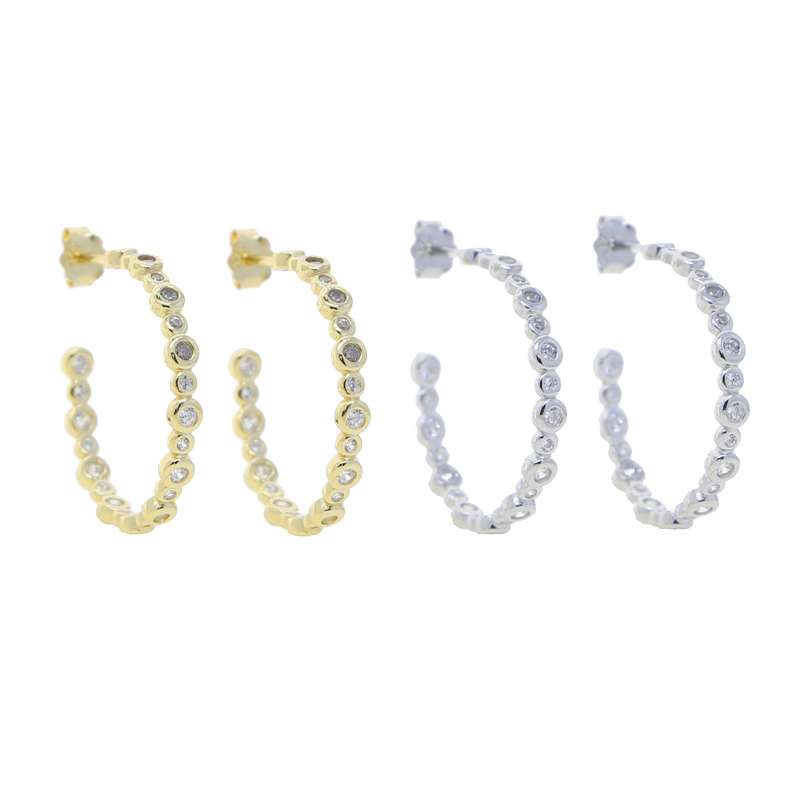 Close-Out-92223 <br> earring 30mm CZ hoop .925 Gold Plated - Image 4
