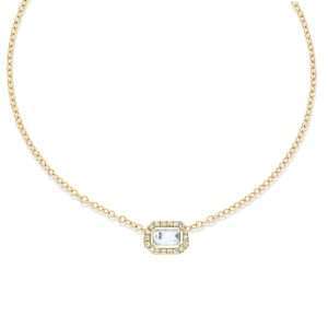 Close-Out-95098 <br> necklace white CZ in sm CZ frame 16+2" ext .925 Gold Plated