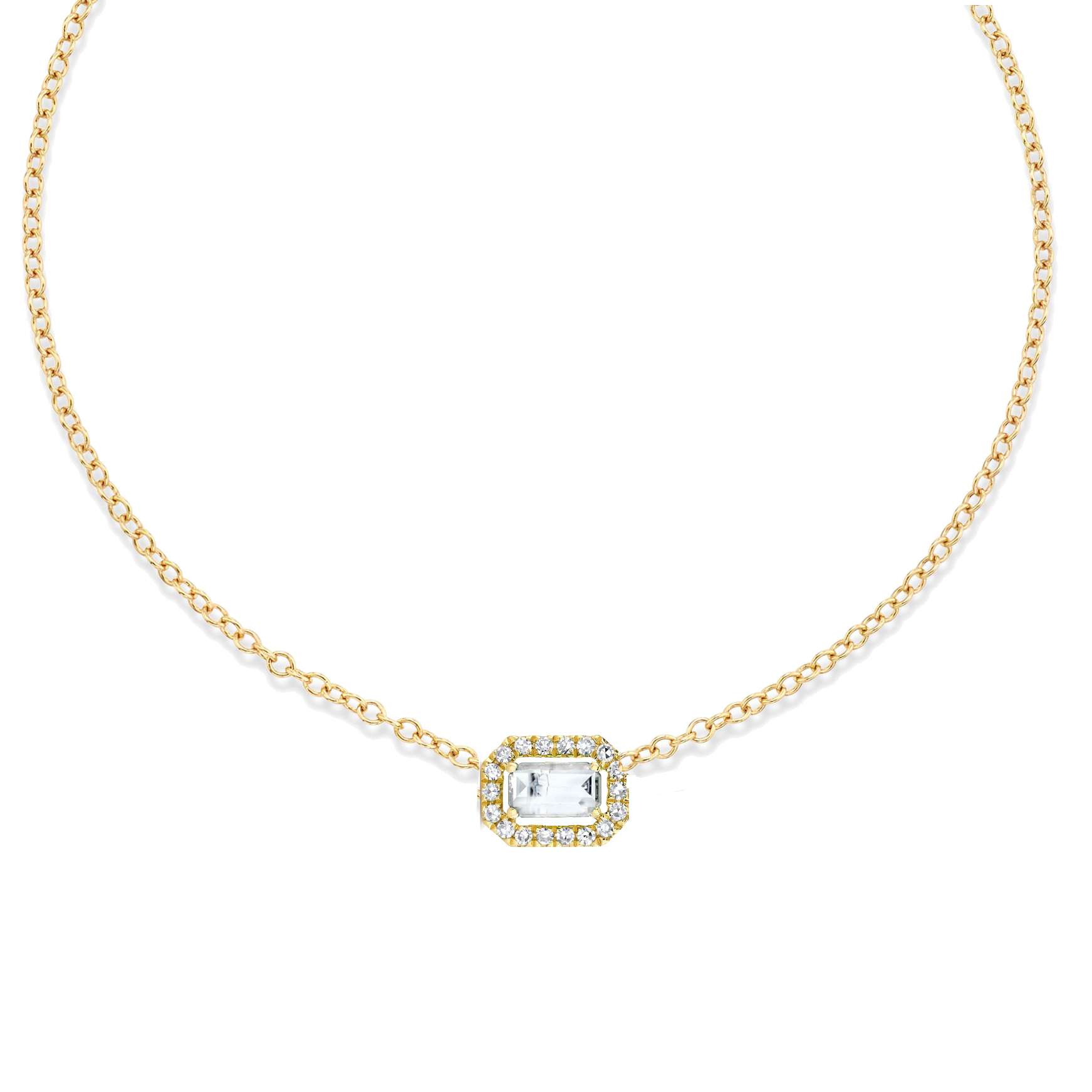 Close-Out-95098 <br> necklace  white CZ in sm CZ frame 16+2" ext .925 Gold Plated - Image 1