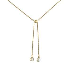 Close-Out-95194 <br> necklace Y double shell pearl drop 16"+2" ext .925 Gold Plated