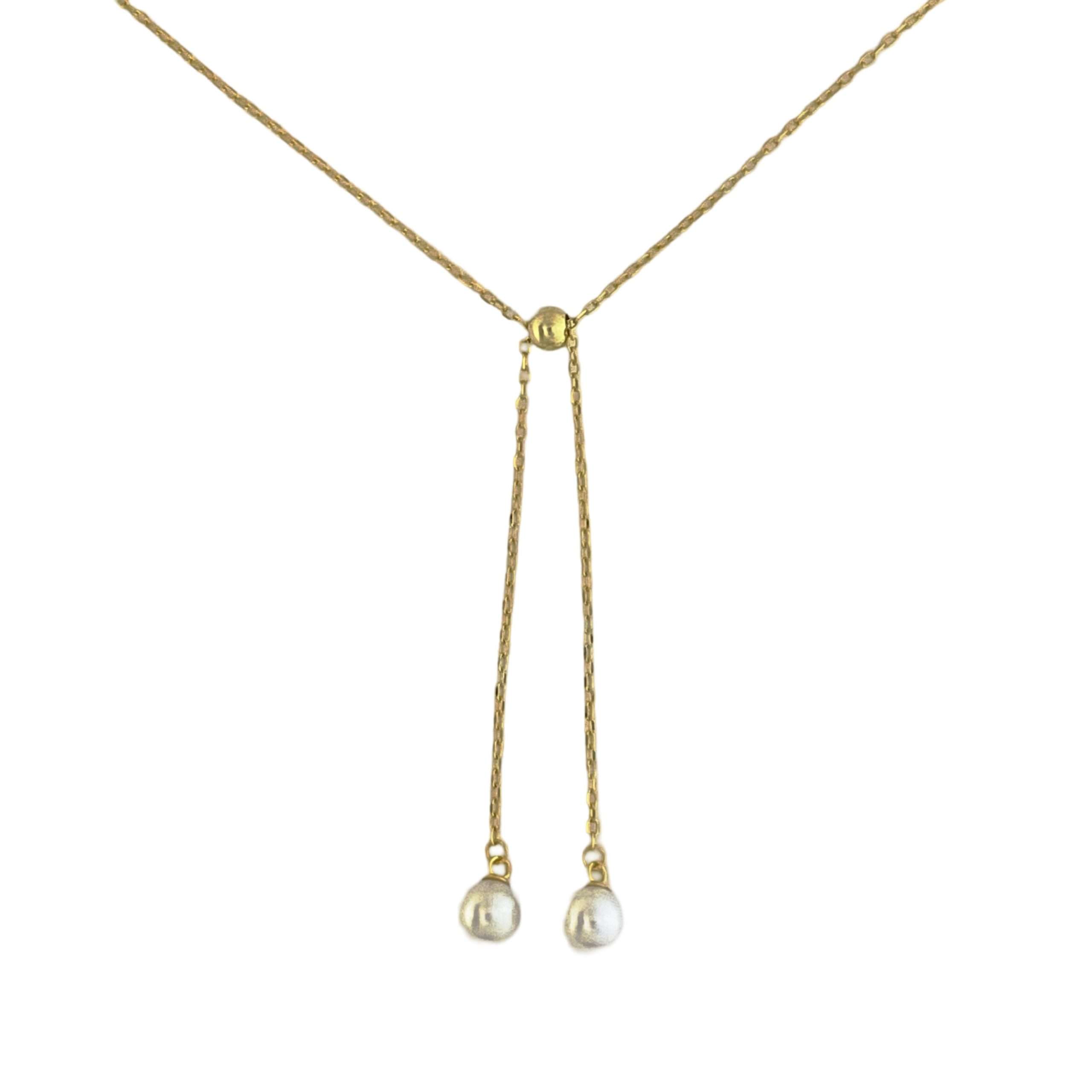 Close-Out-95194 <br> necklace Y double shell pearl drop 16"+2" ext .925 Gold Plated - Image 1