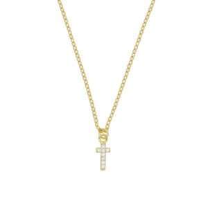 Close-Out-95213 <br> necklace mini CZ cross 16+2" ext .925 Gold Plated