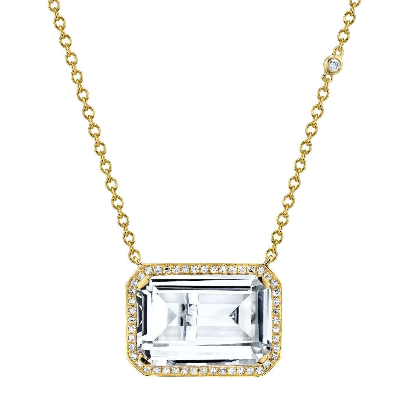 Close-Out-95228 <br> necklace  white CZ emerald cut  16+2" ext .925 Gold Plated - Image 1