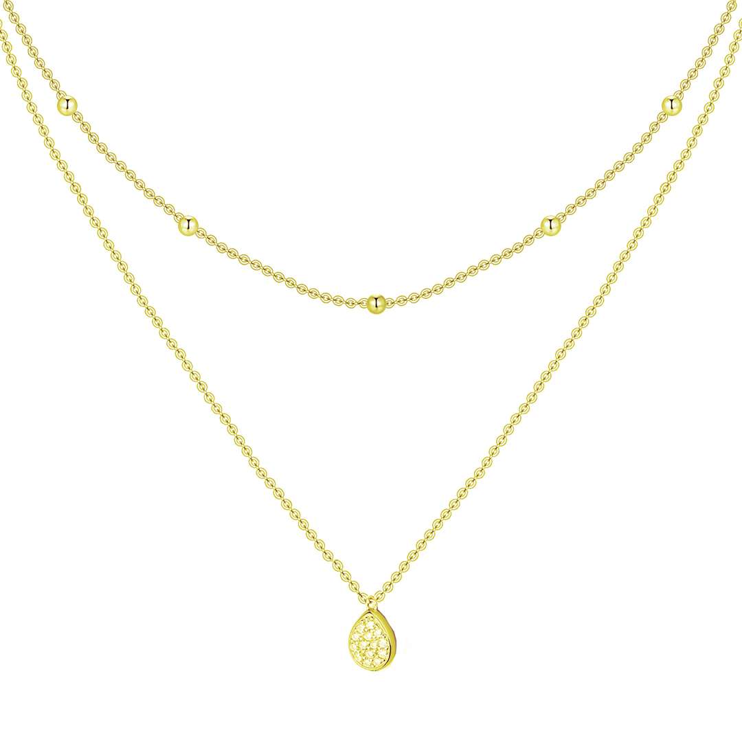 Close-Out-95229 <br> necklace double tier w/ CZ pave drop 16+2"ext .925 Gold Plated - Image 1