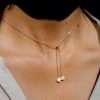 Close-Out-95194 <br> necklace Y double shell pearl drop 16"+2" ext .925 Gold Plated - Thumbnail Image 3
