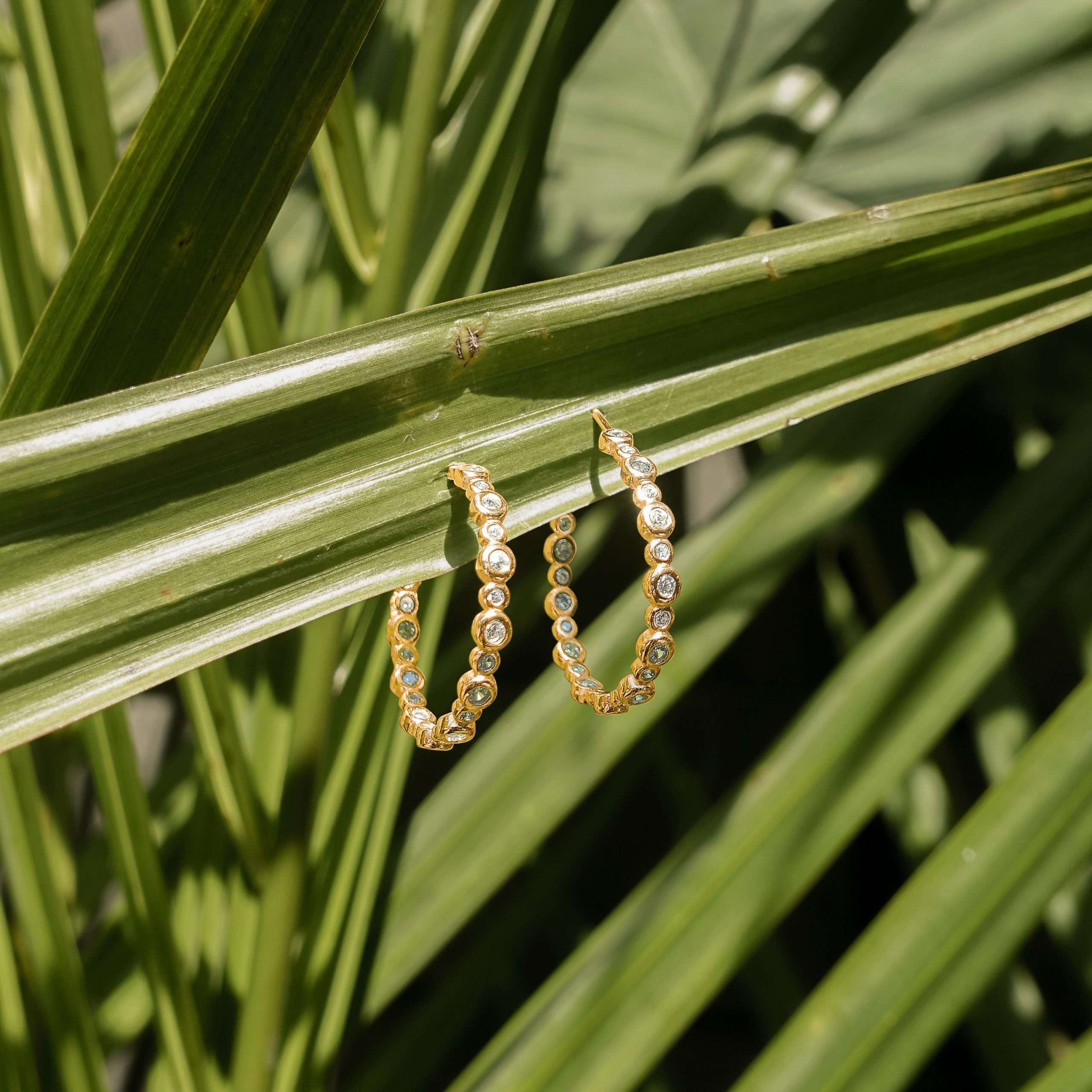 Close-Out-92223 <br> earring 30mm CZ hoop .925 Gold Plated - Image 3
