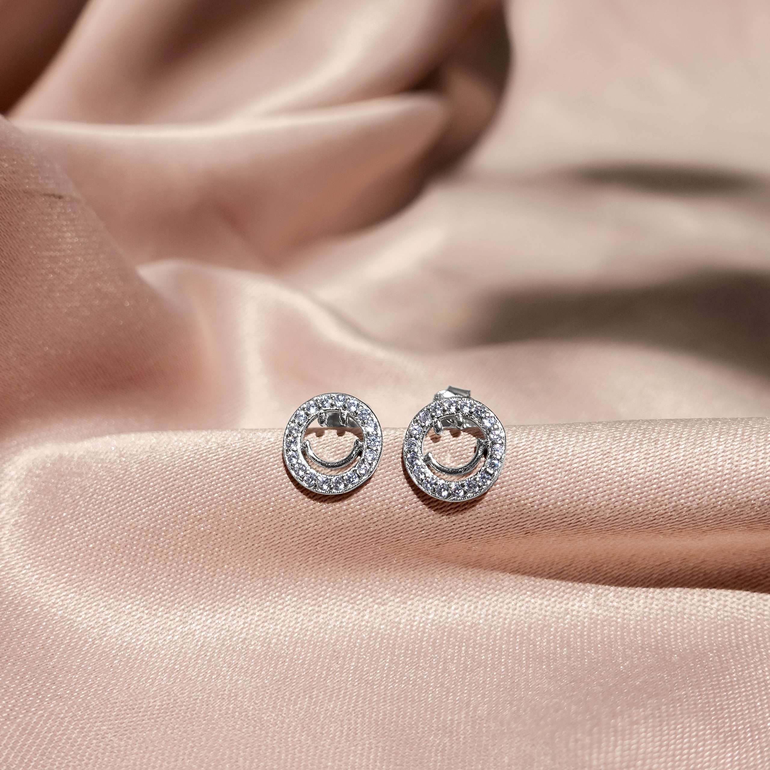 Close-Out-27240 <br> ear stud CZ smiley face outline .925 RP - Image 2
