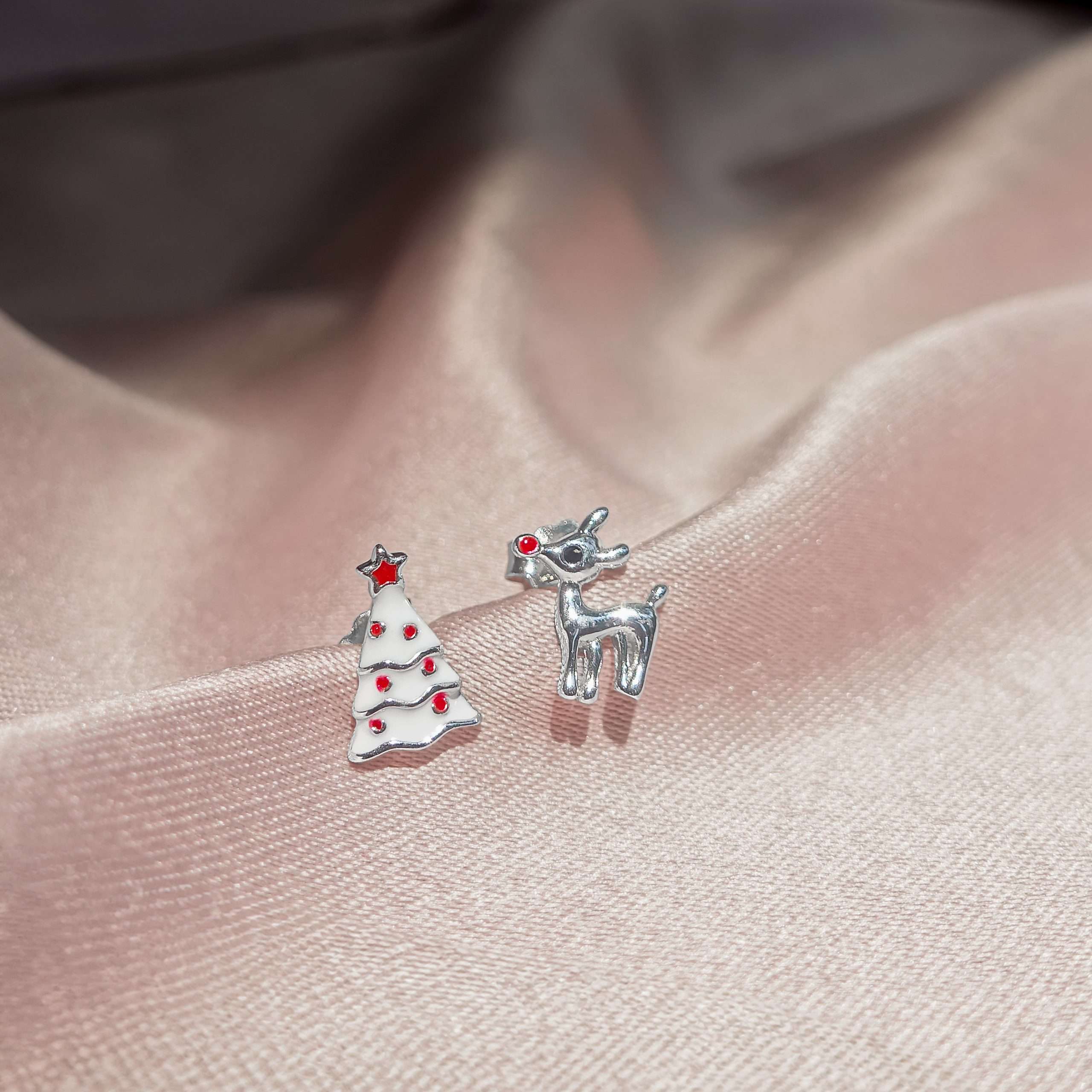 Close-Out-27288 <br> ear stud tree n reindeer .925 RP - Image 2