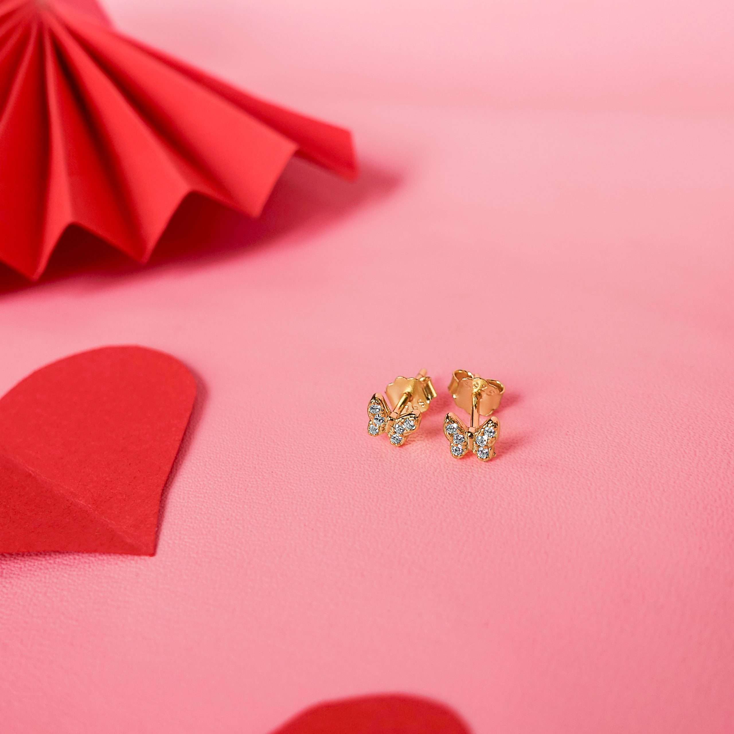 92207 <br> ear stud mini CZ butterfly .925  Gold Plated - Image 2